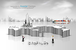 立体世界地图和商务人物