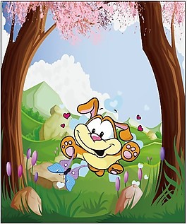 小狗捉蝴蝶失量图