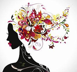 梦幻花纹女孩剪影图片