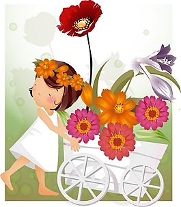推花车的白裙子花仙子