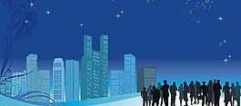 矢量都市午夜剪影图片