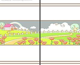 风景插画移门图案图片