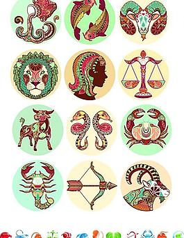 创意艺术图腾十二星座矢量素材