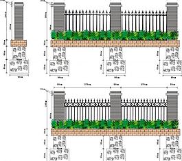 铁艺栏杆围墙示意图（含基础砼柱）图片