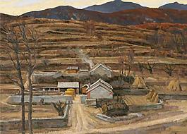 山村油画图片