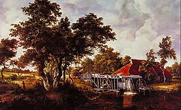 油画风景水车图片