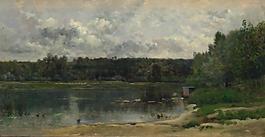 Charles-Francois Daubigny - River Scene with Ducks大师画家古典画古典建筑古典景物装饰画油画