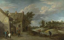 David Teniers the Younger - Peasants playing Bowls outside a Village Inn大师画家古典画古典建筑古典景物装饰画油画