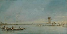 Francesco Guardi - View of the Venetian Lagoon with the Tower of Malghera大师画家古典画古典建筑古典景物装饰画油画