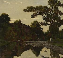 Henri-Joseph Harpignies - A River Scene大师画家古典画古典建筑古典景物装饰画油画