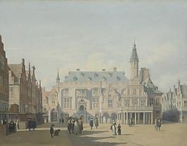 Gerrit Berckheyde - The Market Place and Town Hall, Haarlem大师画家古典画古典建筑古典景物装饰画油画