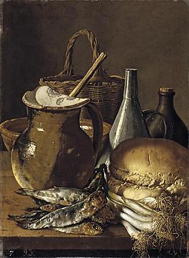 Melendez, Luis Egidio - Bodegon pescados, cebolletas, pan y objetos diversos, 1760-70大师画家宗教绘画教会油画人物肖