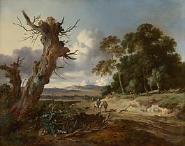 Jan Wijnants - A Landscape with Two Dead Trees大师画家古典画古典建筑古典景物装饰画油画