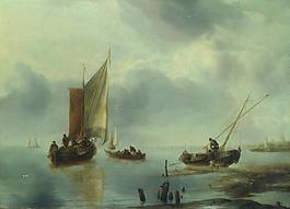 Jan van de Cappelle - A Small Vessel in Light Airs, and Another Ashore大师画家古典画古典建筑古典景物装饰画油画