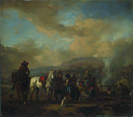 Philips Wouwermans - Two Horsemen at a Gipsy Encampment大师画家古典画古典建筑古典景物装饰画油画