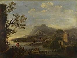 Style of Salvator Rosa - A Coastal Scene大师画家古典画古典建筑古典景物装饰画油画