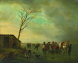 Andries Vermeulen - A Scene on the Ice大师画家古典画古典建筑古典景物装饰画油画