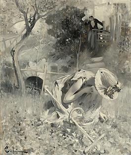 Carl Larsson - Garden Idyll大师画家风景画静物油画建筑油画装饰画