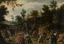 Sebastiaan Vrancx - Landscape with Travellers attacked by Robbers大师画家古典画古典建筑古典景物装饰画油画