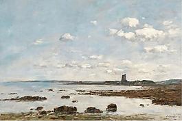 Eugene Boudin - Saint-Vaast-la-Hougue, the Rocks and the Fort, 1892.jpeg大师画家风景画静物油画建筑油画装饰画