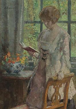 Gary Melchers - Young Woman Reading, 1916大师画家风景画静物油画建筑油画装饰画