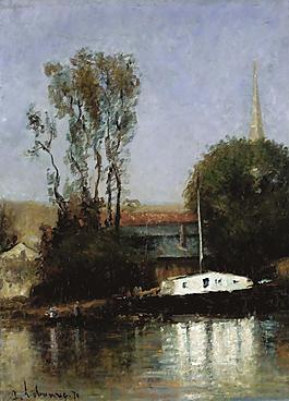 Albert Lebourg - A Boat on the Seine, 1871大师画家风景画静物油画建筑油画装饰画