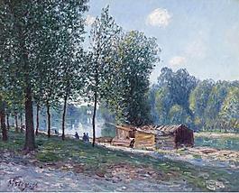 Alfred Sisley - Cabins at the Bank of Loing, Morning Effect, 1896大师画家风景画静物油画建筑油画装饰画