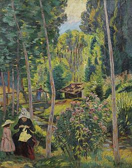 Armand Guillaumin - Banks of the Orge, Madame Guillaumin and Her Daughter Madeleine, 1891.jpeg大师画家风景