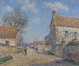 Gustave Loiseau - The Street of Saint-Cyr, the Sun, 1900大师画家风景画静物油画建筑油画装饰画