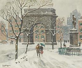 Guy Carleton Wiggins - Christmas Eve, Washington Square大师画家风景画静物油画建筑油画装饰画