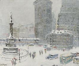 Guy Carleton Wiggins - Columbus Circle, 1936大师画家风景画静物油画建筑油画装饰画