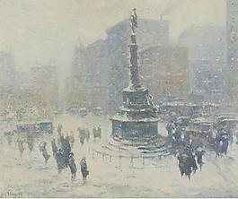 Guy Carleton Wiggins - Columbus Circle, New York, 1921大师画家风景画静物油画建筑油画装饰画