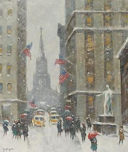 Guy Carleton Wiggins - Wall Street in Winter大师画家风景画静物油画建筑油画装饰画