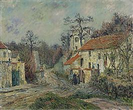 Gustave Loiseau - Winter Landscape at Chaponval, 1908大师画家风景画静物油画建筑油画装饰画