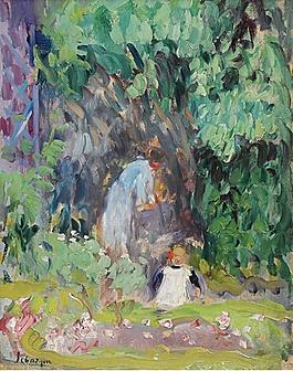 Henri Lebasque - Madame Lebasque and Her Daughter in the Gadren大师画家风景画静物油画建筑油画装饰画