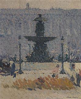 Henri Martin - The Fountain at the Concorde Square at Paris, 1925大师画家风景画静物油画建筑油画装饰画