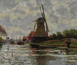 Ludovic Rodo Pissarro - Windmill by the Water大师画家风景画静物油画建筑油画装饰画