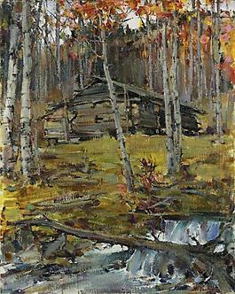 Nicolai Fechin - Autumn Trees, Twinning大师画家风景画静物油画建筑油画装饰画