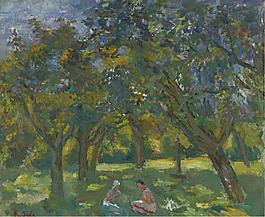 Robert Falk - Two Women Sitting Among the Trees, 1930s大师画家风景画静物油画建筑油画装饰画