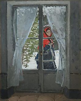 The Red Kerchief, Portrait of Mrs. Monet, 1873法国画家克劳德.莫奈oscar claude Monet风景油画装饰画
