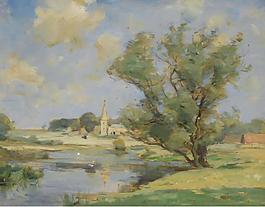 William Miller Frazer - Morning on the Nene, Wansford大师画家风景画静物油画建筑油画装饰画