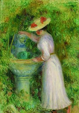 Pierre Auguste Renoir - Young Girl near Fountain, 1885法国画家皮埃尔奥古斯特雷诺阿Pierre Auguste Renoir印象派人物油画
