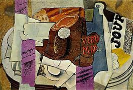 1914 Jambon, verre, bouteille de vieux marc, journal西班牙画家巴勃罗毕加索抽象油画人物人体油画装饰画