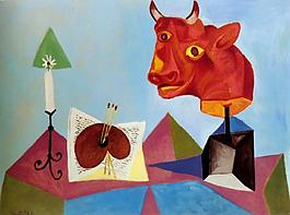1938 Bougie, palette, t鍧眅 de taureau rouge西班牙画家巴勃罗毕加索抽象油画人物人体油画装饰画
