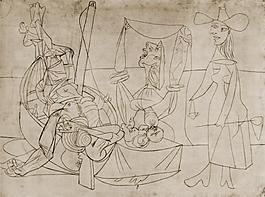 1938 Composition (Barque et personnages)西班牙画家巴勃罗毕加索抽象油画人物人体油画装饰画