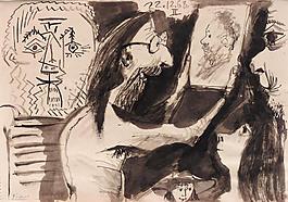 1968 Le peintre dans son atelier西班牙画家巴勃罗毕加索抽象油画人物人体油画装饰画
