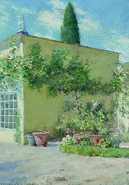 William Merritt Chase - Orangerie of the Chase Villa in Florence, 1910美国画家Willian Merritt Chase印象派风景