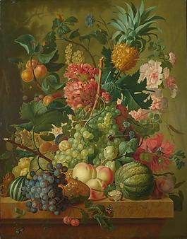 Paulus Theodorus van Brussel - Fruit and Flowers花卉水果蔬菜器皿静物印象画派写实主义油画装饰画