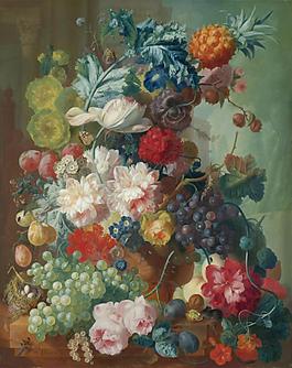 Jan van Os - Fruit and Flowers in a Terracotta Vase花卉水果蔬菜器皿静物印象画派写实主义油画装饰画