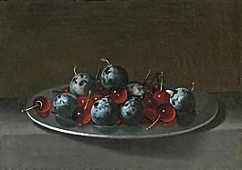 Hamen y Leon, Juan van der - Plato con ciruelas y guindas, 1627静物水果瓜果蔬菜器皿食物印象画派写实主义油画装饰画